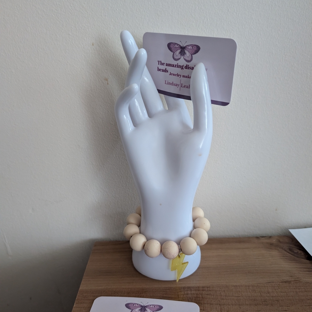 Natural Bead Bracelet with Yellow Lightning Charm